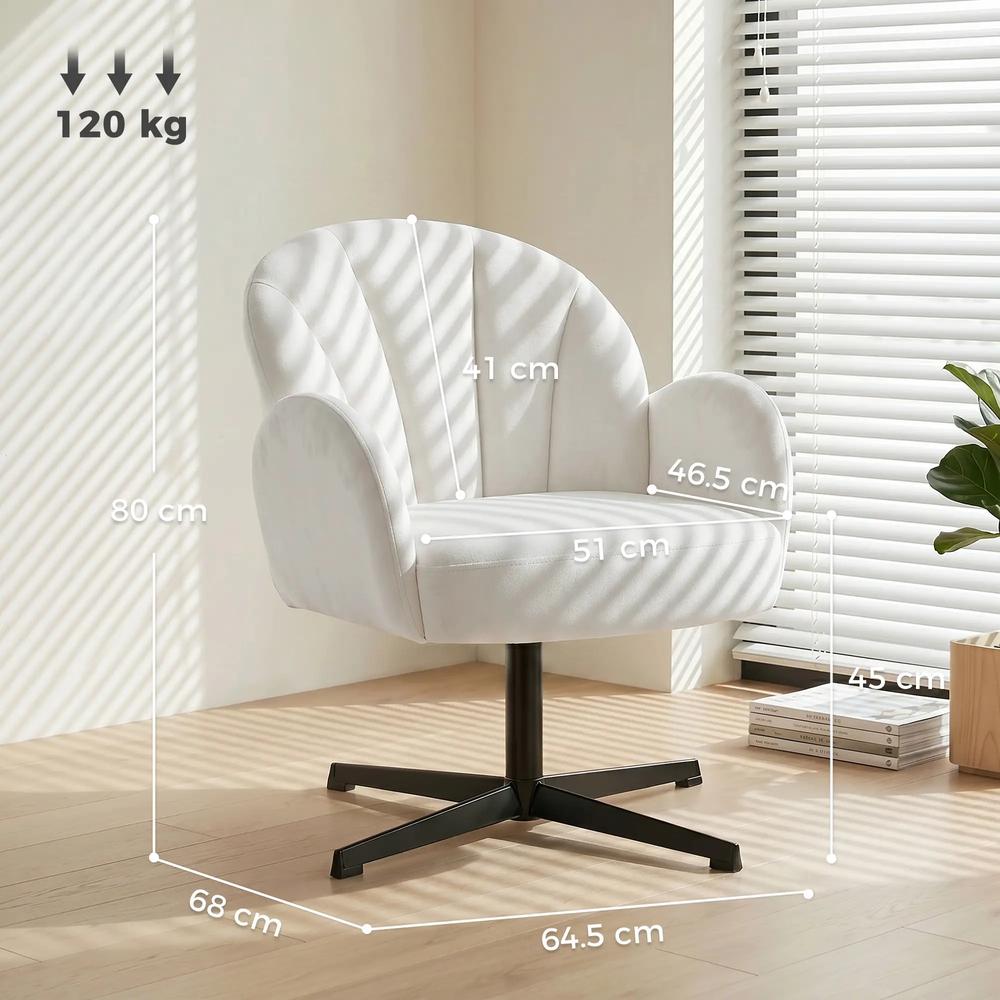 HOMCOM Swivel Accent Chair, Shell-Shaped Armchair with Spring Cushion, Metal Base Additional View 3