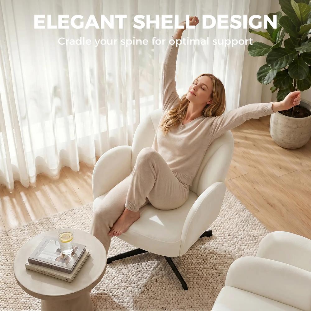 HOMCOM Swivel Accent Chair, Shell-Shaped Armchair with Spring Cushion, Metal Base Additional View 4