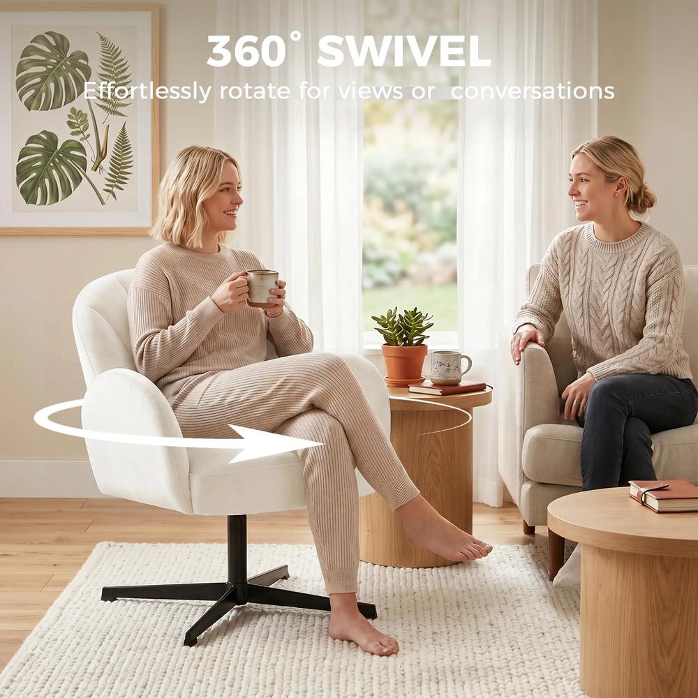 HOMCOM Swivel Accent Chair, Shell-Shaped Armchair with Spring Cushion, Metal Base Additional View 5