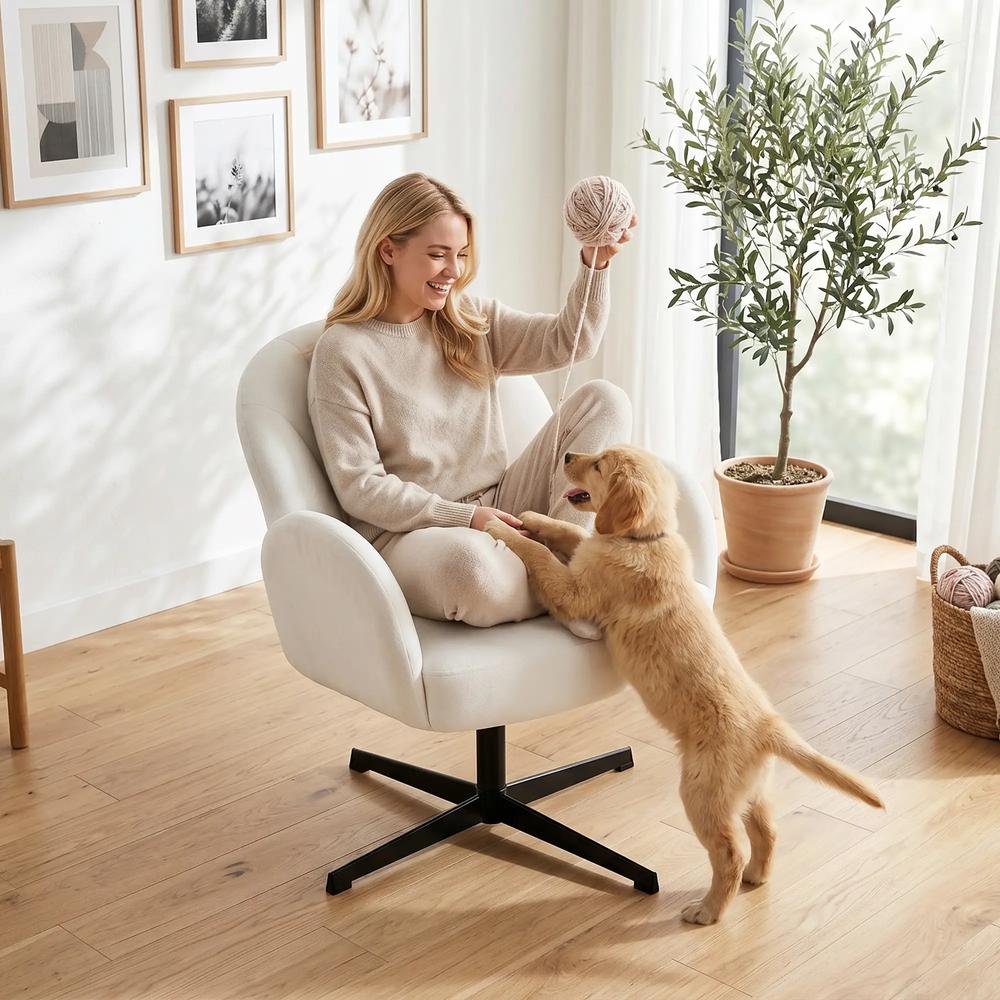 HOMCOM Swivel Accent Chair, Shell-Shaped Armchair with Spring Cushion, Metal Base Additional View 8