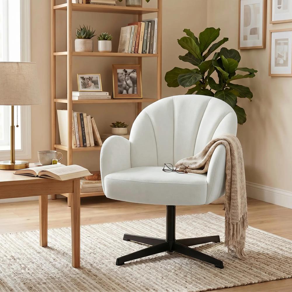 HOMCOM Swivel Accent Chair, Shell-Shaped Armchair with Spring Cushion, Metal Base Additional View 9