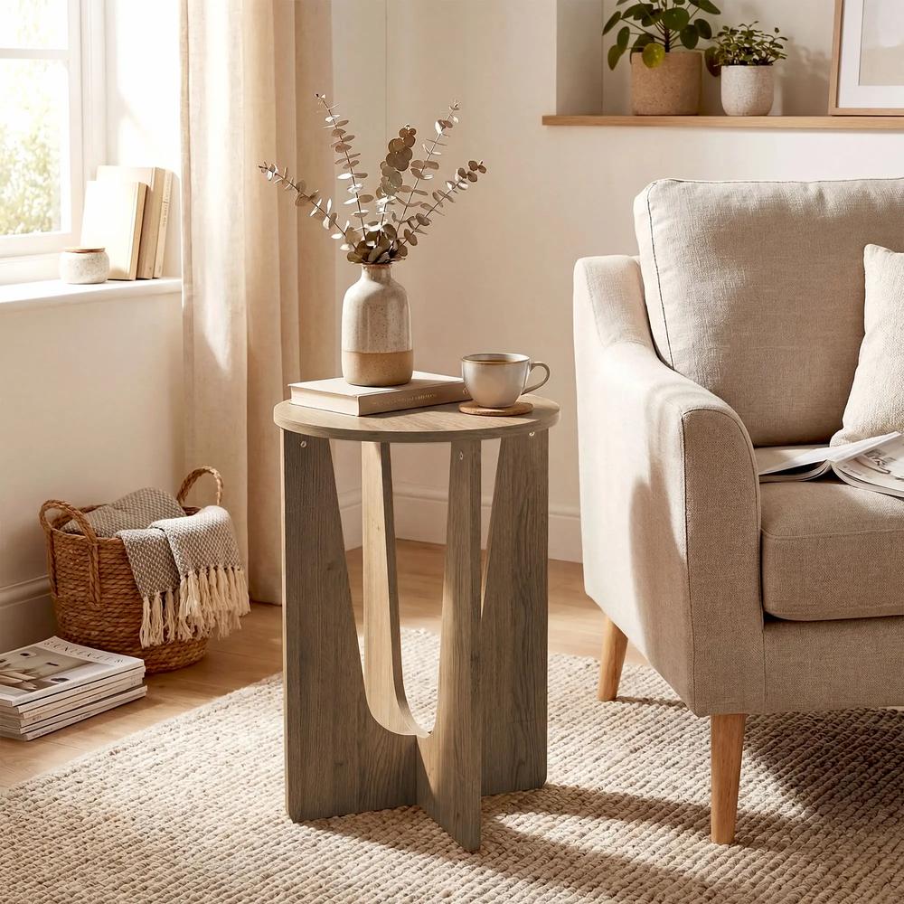 HOMCOM End Table Compact Round Side Table with Curved Legs in Coffee Wood Effect Additional View 2