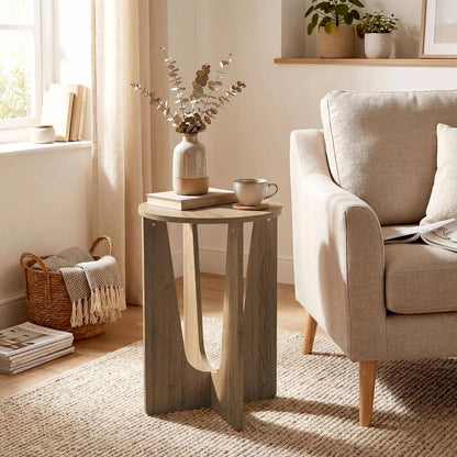 HOMCOM End Table Compact Round Side Table with Curved Legs in Coffee Wood Effect Additional View 2