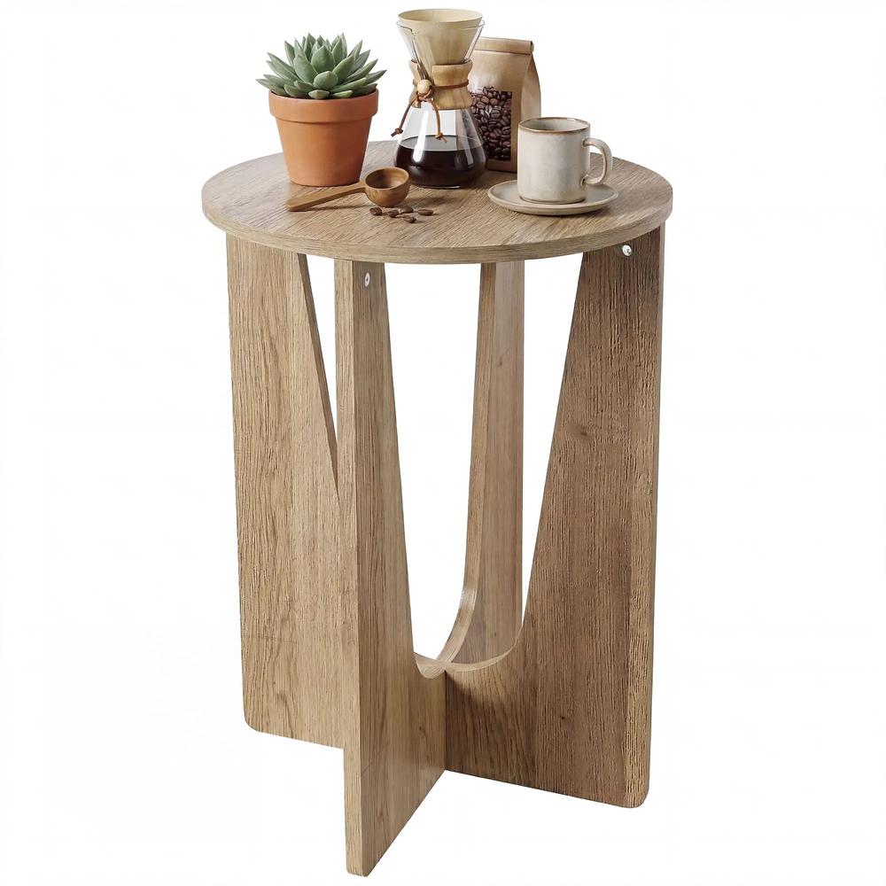 HOMCOM End Table Compact Round Side Table with Curved Legs in Coffee Wood Effect Additional View 11