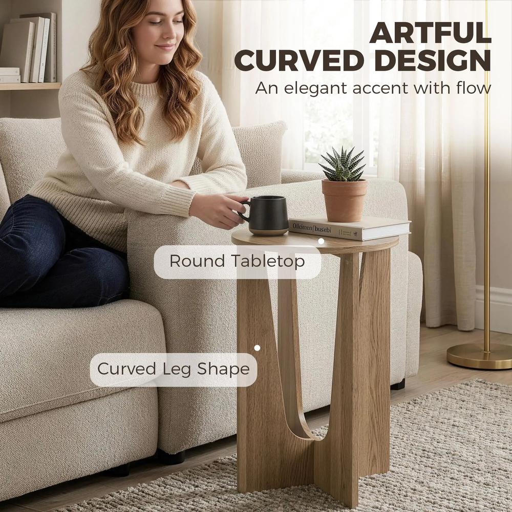 HOMCOM End Table Compact Round Side Table with Curved Legs in Coffee Wood Effect Additional View 4