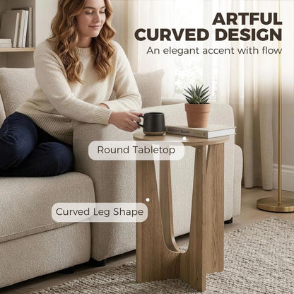 HOMCOM End Table Compact Round Side Table with Curved Legs in Coffee Wood Effect Additional View 4