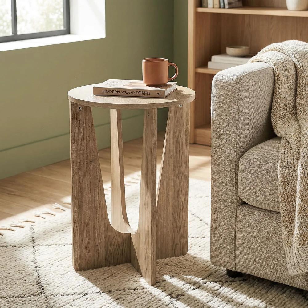 HOMCOM End Table Compact Round Side Table with Curved Legs in Coffee Wood Effect Additional View 9