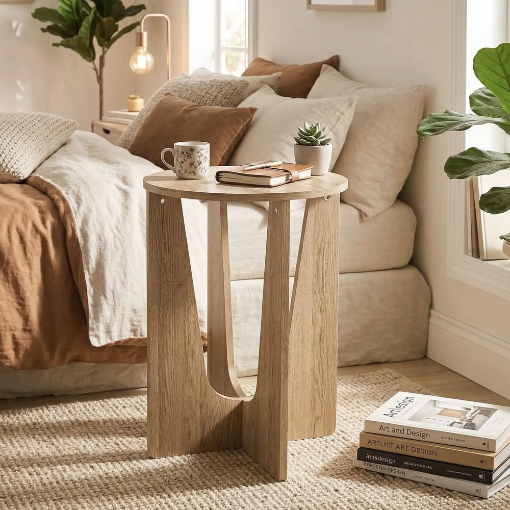 HOMCOM End Table Compact Round Side Table with Curved Legs in Coffee Wood Effect Additional View 10