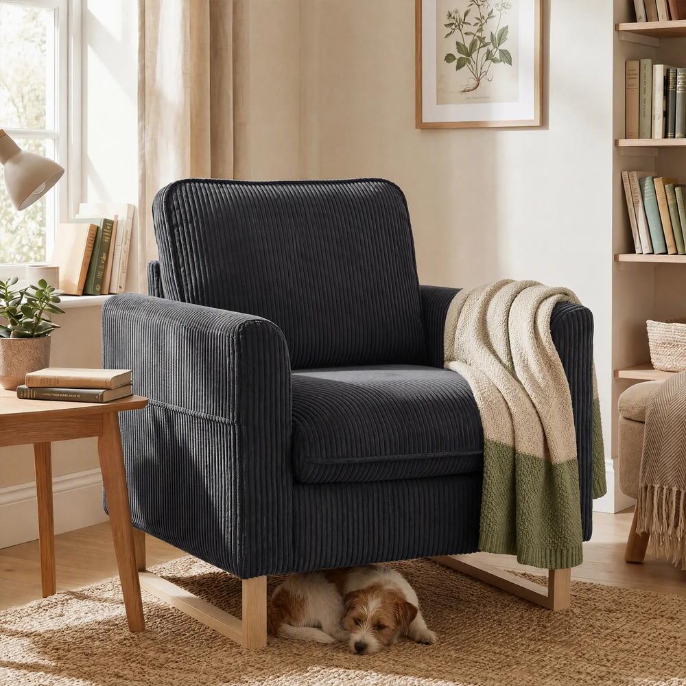 HOMCOM Accent Chair with Pocket Spring, Modern Industrial Armchair with Metal Legs for Livingroom Dark Grey Additional View 2