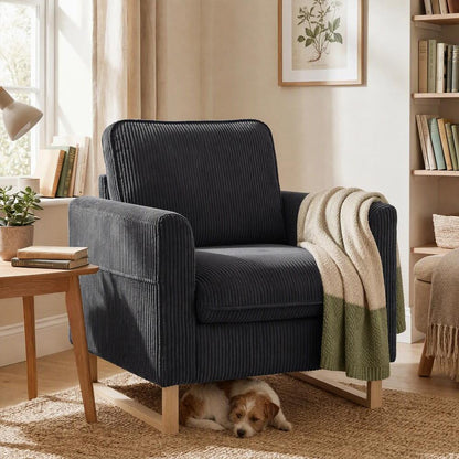 HOMCOM Accent Chair with Pocket Spring, Modern Industrial Armchair with Metal Legs for Livingroom Dark Grey Additional View 2