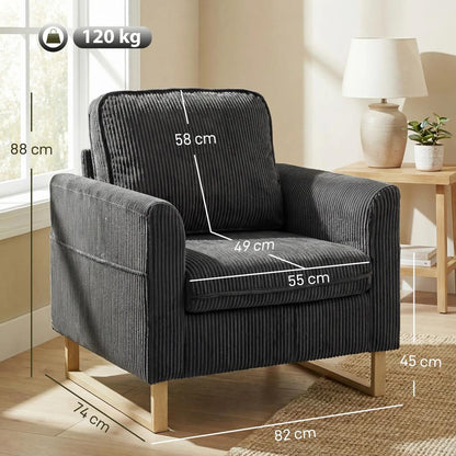 HOMCOM Accent Chair with Pocket Spring, Modern Industrial Armchair with Metal Legs for Livingroom Dark Grey Additional View 3