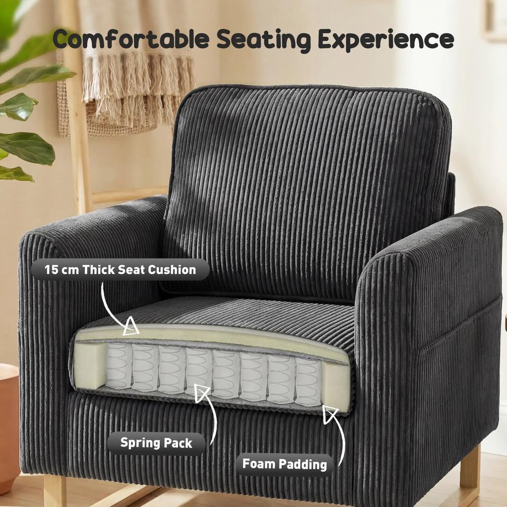 HOMCOM Accent Chair with Pocket Spring, Modern Industrial Armchair with Metal Legs for Livingroom Dark Grey Additional View 4