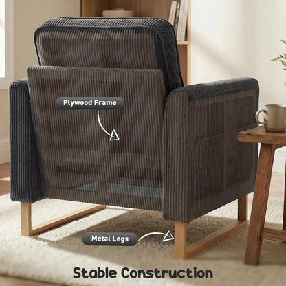 HOMCOM Accent Chair with Pocket Spring, Modern Industrial Armchair with Metal Legs for Livingroom Dark Grey Additional View 7