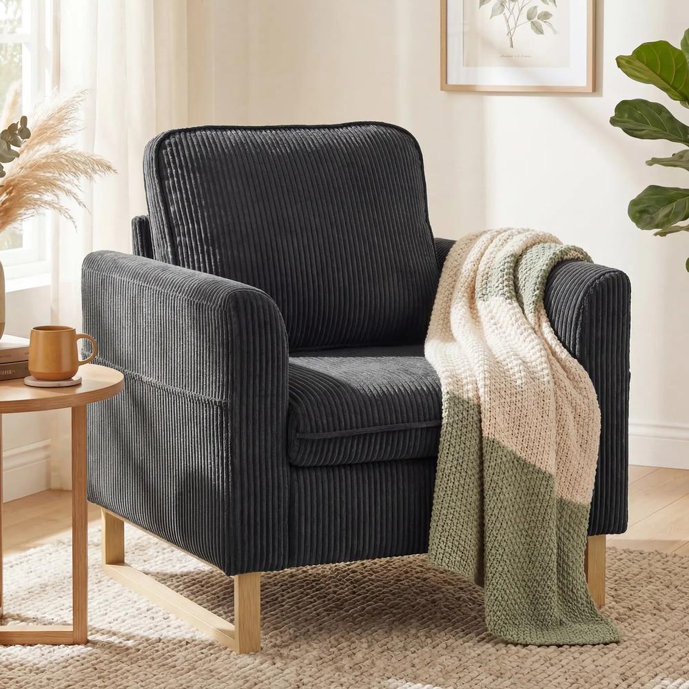 HOMCOM Accent Chair with Pocket Spring, Modern Industrial Armchair with Metal Legs for Livingroom Dark Grey Additional View 10