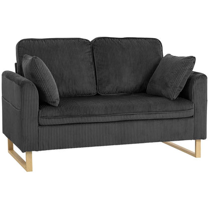 HOMCOM 2 Seater Sofa, 140 cm Loveseat Sofa with Spring Cushions, Metal Legs, 2 Pillows, Dark Grey Additional View 11