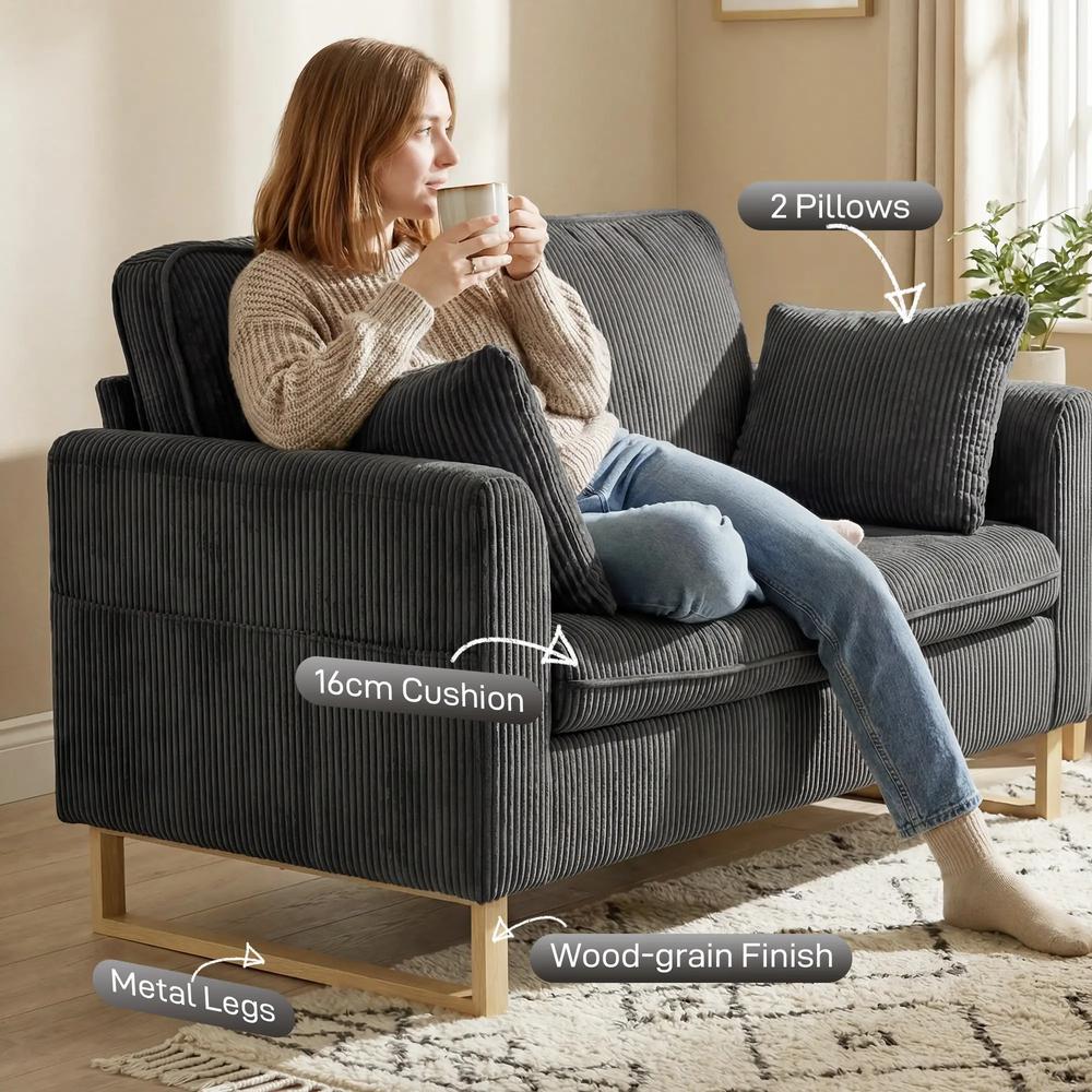 HOMCOM 2 Seater Sofa, 140 cm Loveseat Sofa with Spring Cushions, Metal Legs, 2 Pillows, Dark Grey Additional View 5