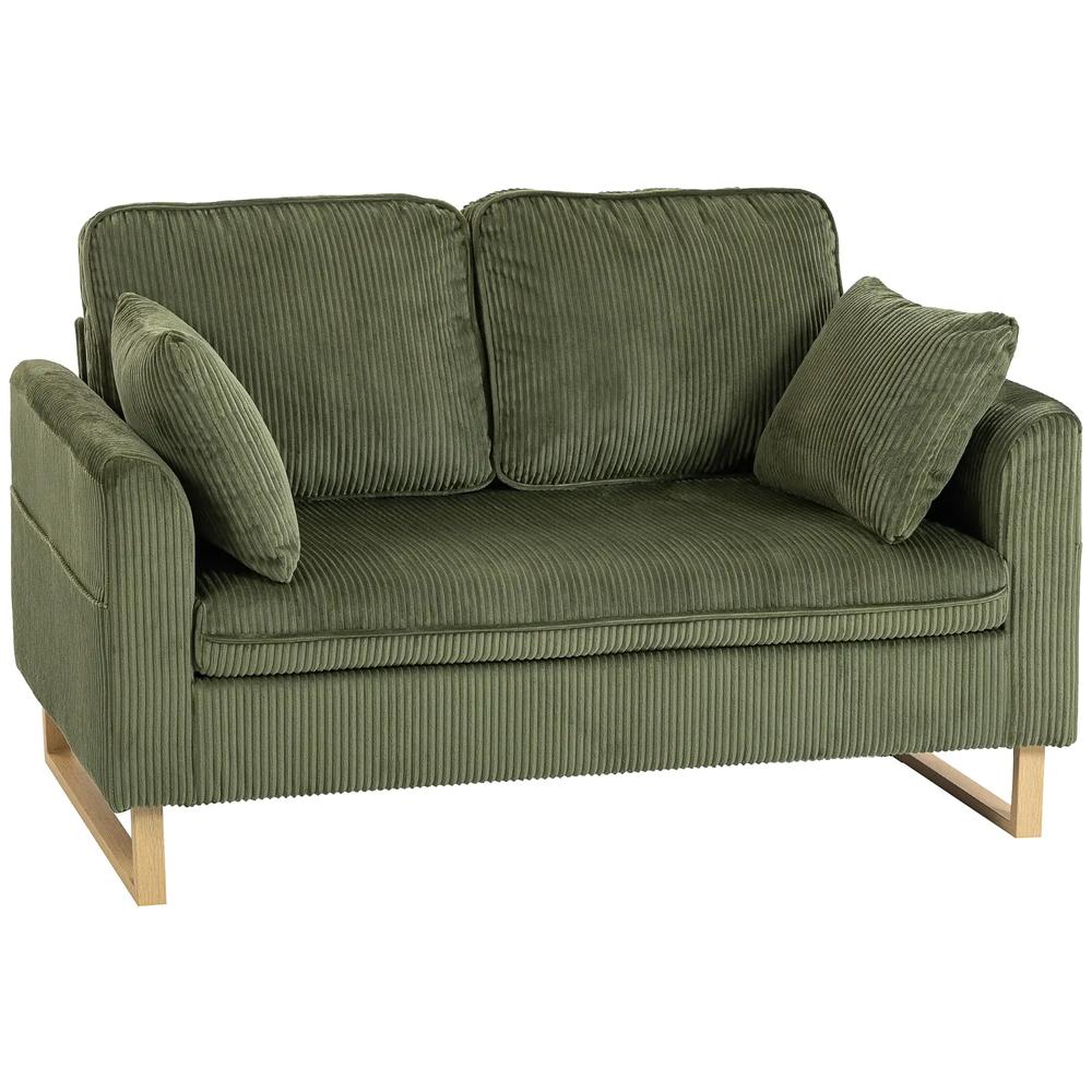HOMCOM 2 Seater Sofa, 140 cm Loveseat Sofa with Spring Cushions, Metal Legs, 2 Pillows, Dark Green Additional View 14
