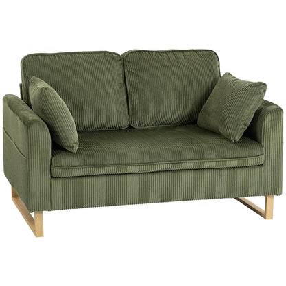 HOMCOM 2 Seater Sofa, 140 cm Loveseat Sofa with Spring Cushions, Metal Legs, 2 Pillows, Dark Green Additional View 14