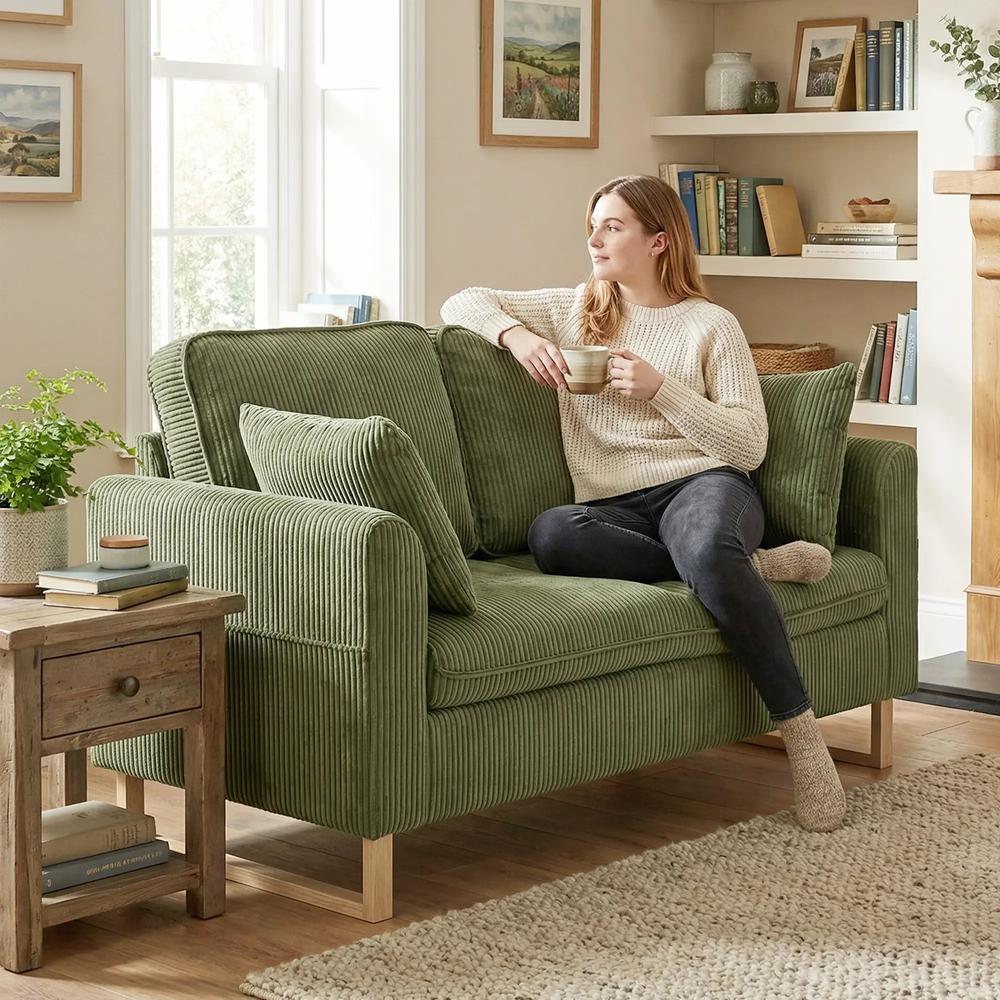HOMCOM 2 Seater Sofa, 140 cm Loveseat Sofa with Spring Cushions, Metal Legs, 2 Pillows, Dark Green Additional View 2