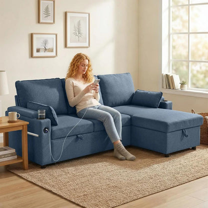 HOMCOM Corner Sofa Bed, L Shaped Sleeper Sectional Sofa with Reversible Storage Chaise Additional View 13