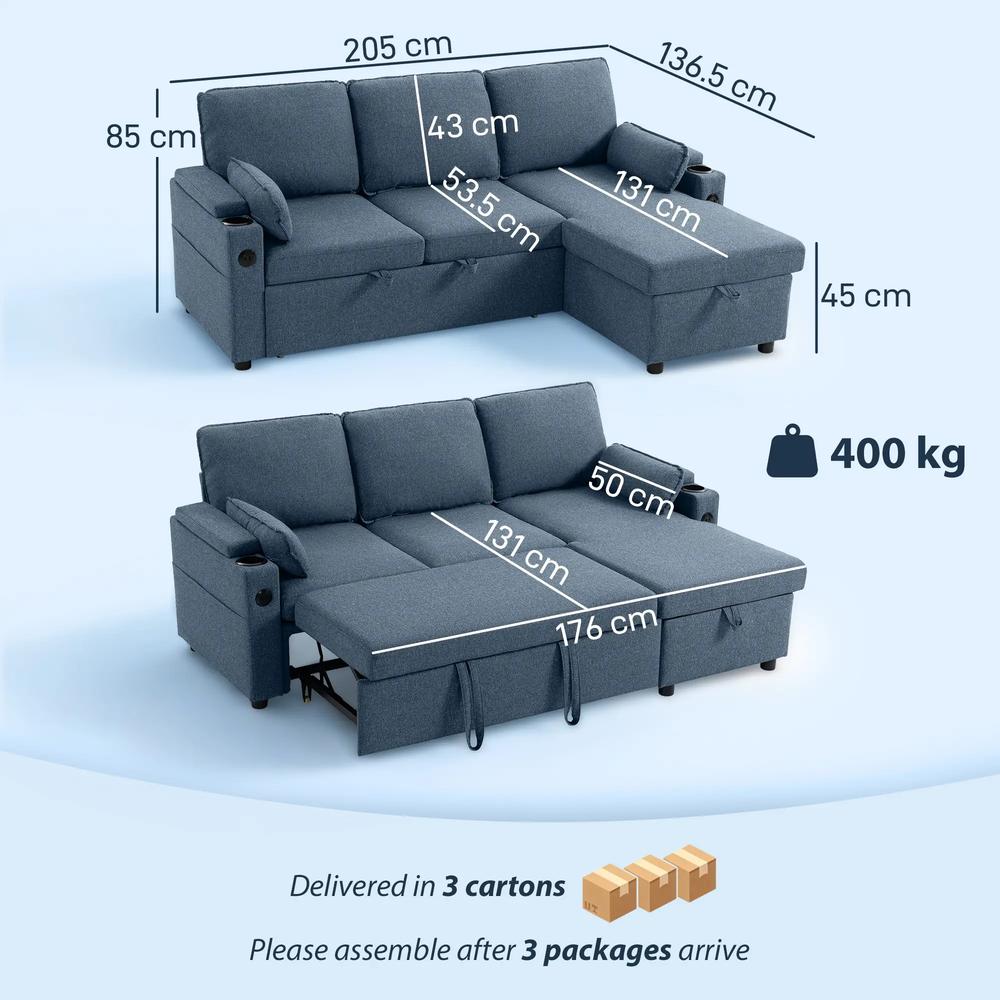 HOMCOM Corner Sofa Bed, L Shaped Sleeper Sectional Sofa with Reversible Storage Chaise Additional View 14