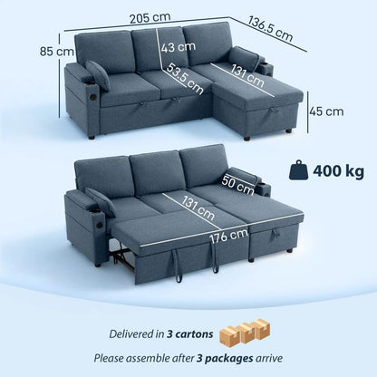HOMCOM Corner Sofa Bed, L Shaped Sleeper Sectional Sofa with Reversible Storage Chaise Additional View 14