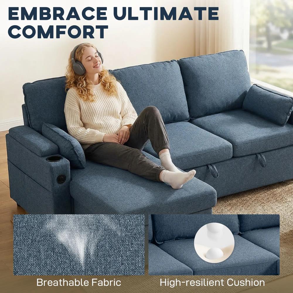 HOMCOM Corner Sofa Bed, L Shaped Sleeper Sectional Sofa with Reversible Storage Chaise Additional View 15