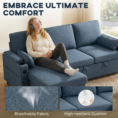 HOMCOM Corner Sofa Bed, L Shaped Sleeper Sectional Sofa with Reversible Storage Chaise Additional View 15