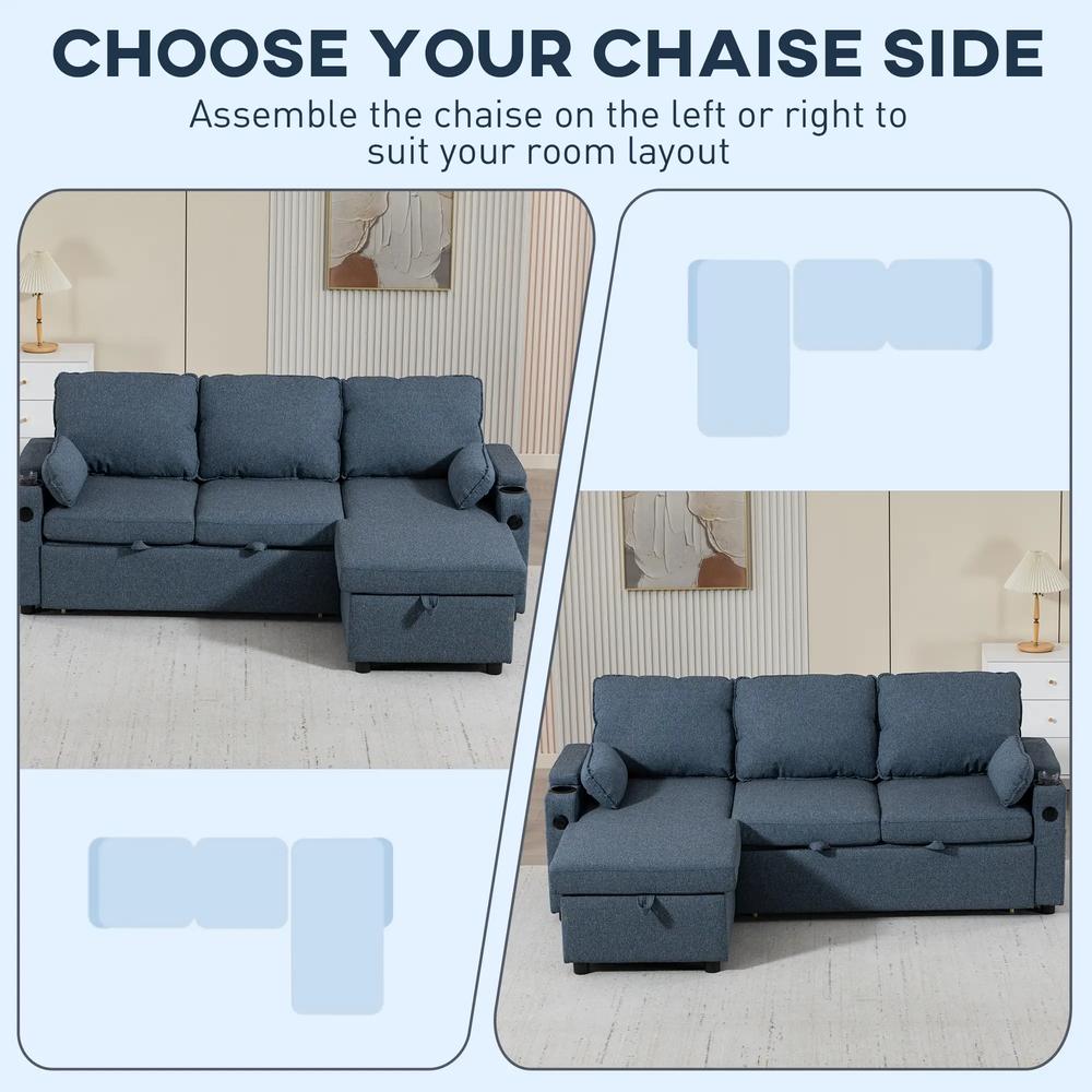 HOMCOM Corner Sofa Bed, L Shaped Sleeper Sectional Sofa with Reversible Storage Chaise Additional View 16