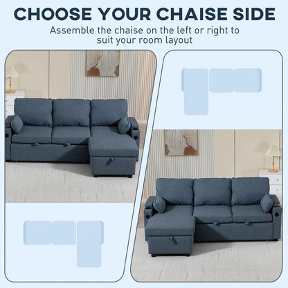 HOMCOM Corner Sofa Bed, L Shaped Sleeper Sectional Sofa with Reversible Storage Chaise Additional View 16