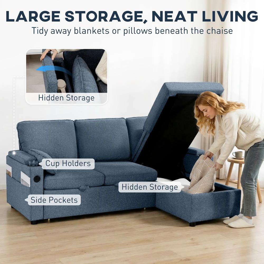 HOMCOM Corner Sofa Bed, L Shaped Sleeper Sectional Sofa with Reversible Storage Chaise Additional View 18