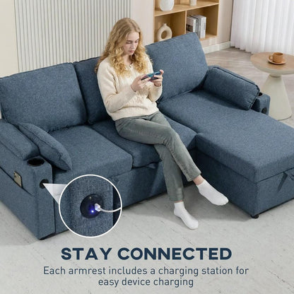 HOMCOM Corner Sofa Bed, L Shaped Sleeper Sectional Sofa with Reversible Storage Chaise Additional View 19