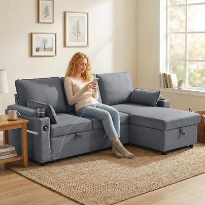 HOMCOM Corner Sofa Bed, L Shaped Sleeper Sectional Sofa with Reversible Storage Chaise Additional View 2