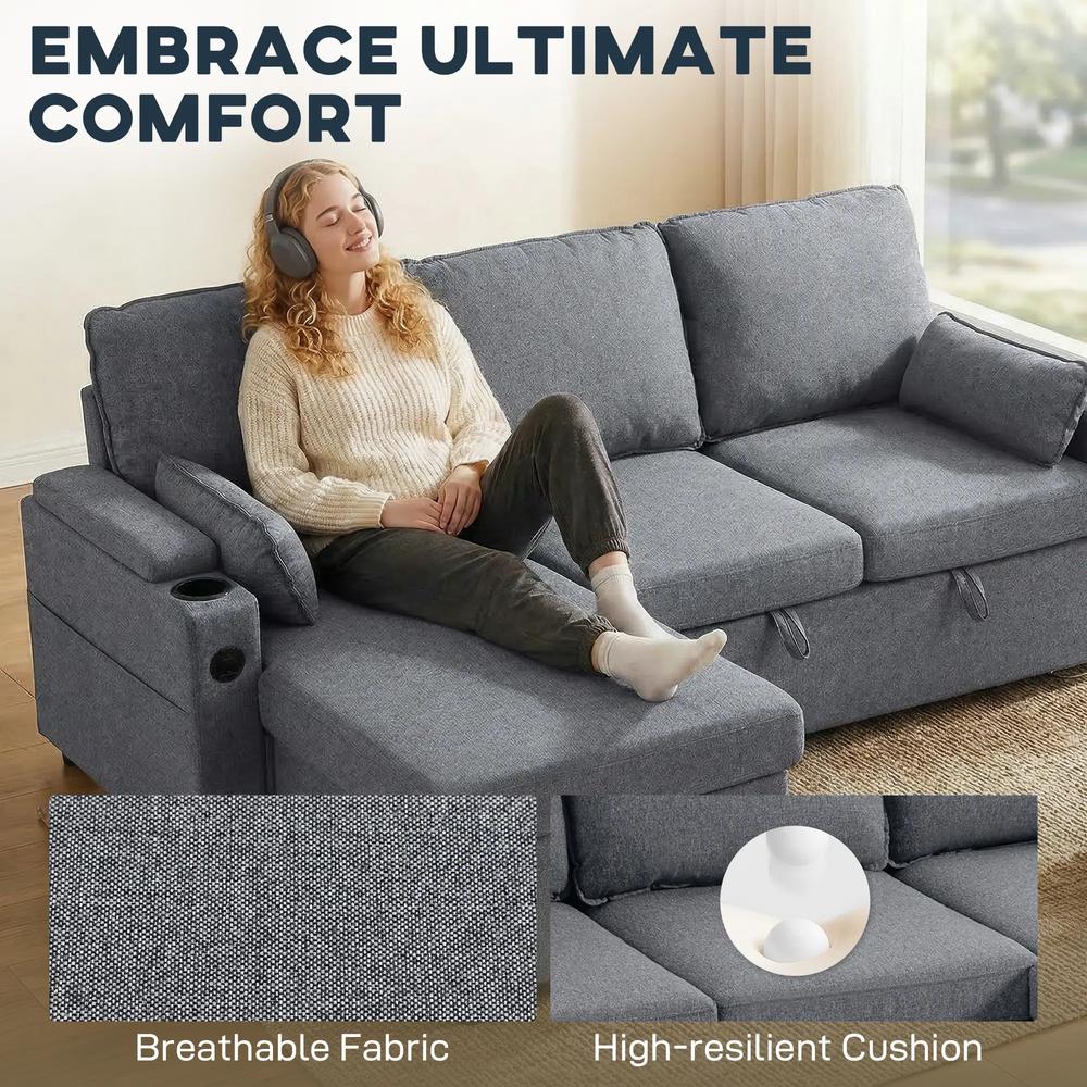 HOMCOM Corner Sofa Bed, L Shaped Sleeper Sectional Sofa with Reversible Storage Chaise Additional View 4