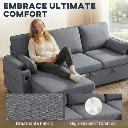 HOMCOM Corner Sofa Bed, L Shaped Sleeper Sectional Sofa with Reversible Storage Chaise Additional View 4