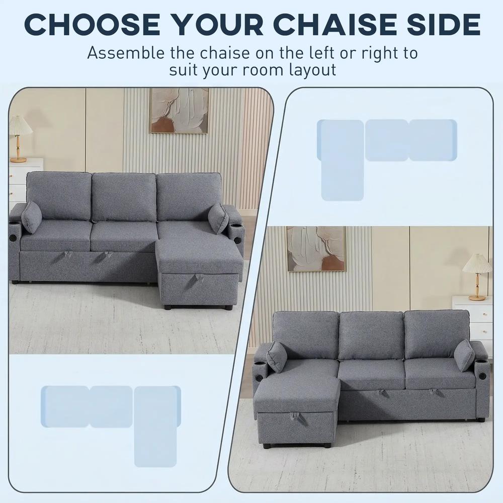HOMCOM Corner Sofa Bed, L Shaped Sleeper Sectional Sofa with Reversible Storage Chaise Additional View 5