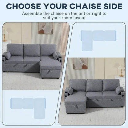 HOMCOM Corner Sofa Bed, L Shaped Sleeper Sectional Sofa with Reversible Storage Chaise Additional View 5