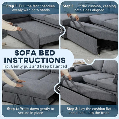 HOMCOM Corner Sofa Bed, L Shaped Sleeper Sectional Sofa with Reversible Storage Chaise Additional View 6