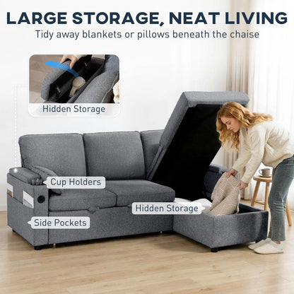 HOMCOM Corner Sofa Bed, L Shaped Sleeper Sectional Sofa with Reversible Storage Chaise Additional View 7