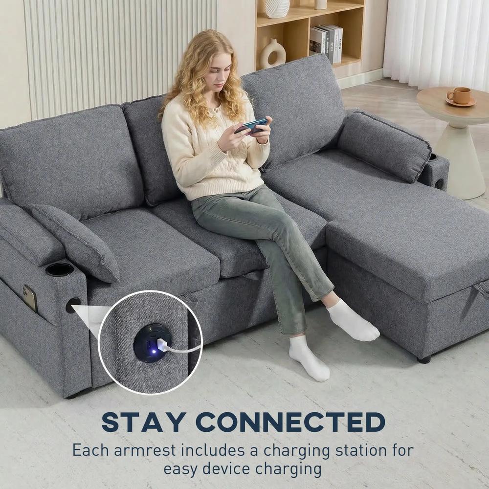 HOMCOM Corner Sofa Bed, L Shaped Sleeper Sectional Sofa with Reversible Storage Chaise Additional View 8