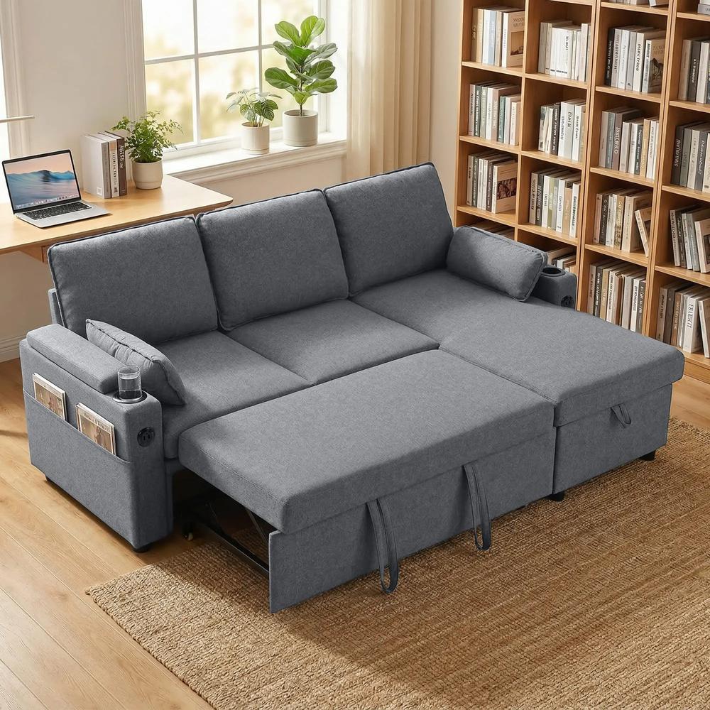 HOMCOM Corner Sofa Bed, L Shaped Sleeper Sectional Sofa with Reversible Storage Chaise Additional View 10