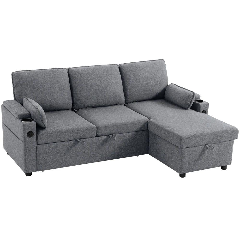 HOMCOM Corner Sofa Bed, L Shaped Sleeper Sectional Sofa with Reversible Storage Chaise