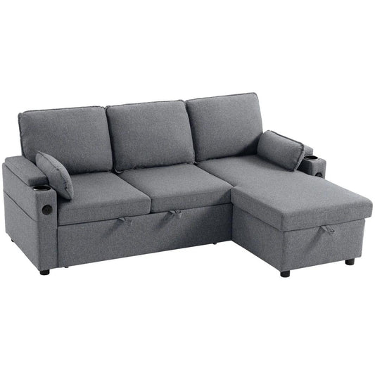 HOMCOM Corner Sofa Bed, L Shaped Sleeper Sectional Sofa with Reversible Storage Chaise