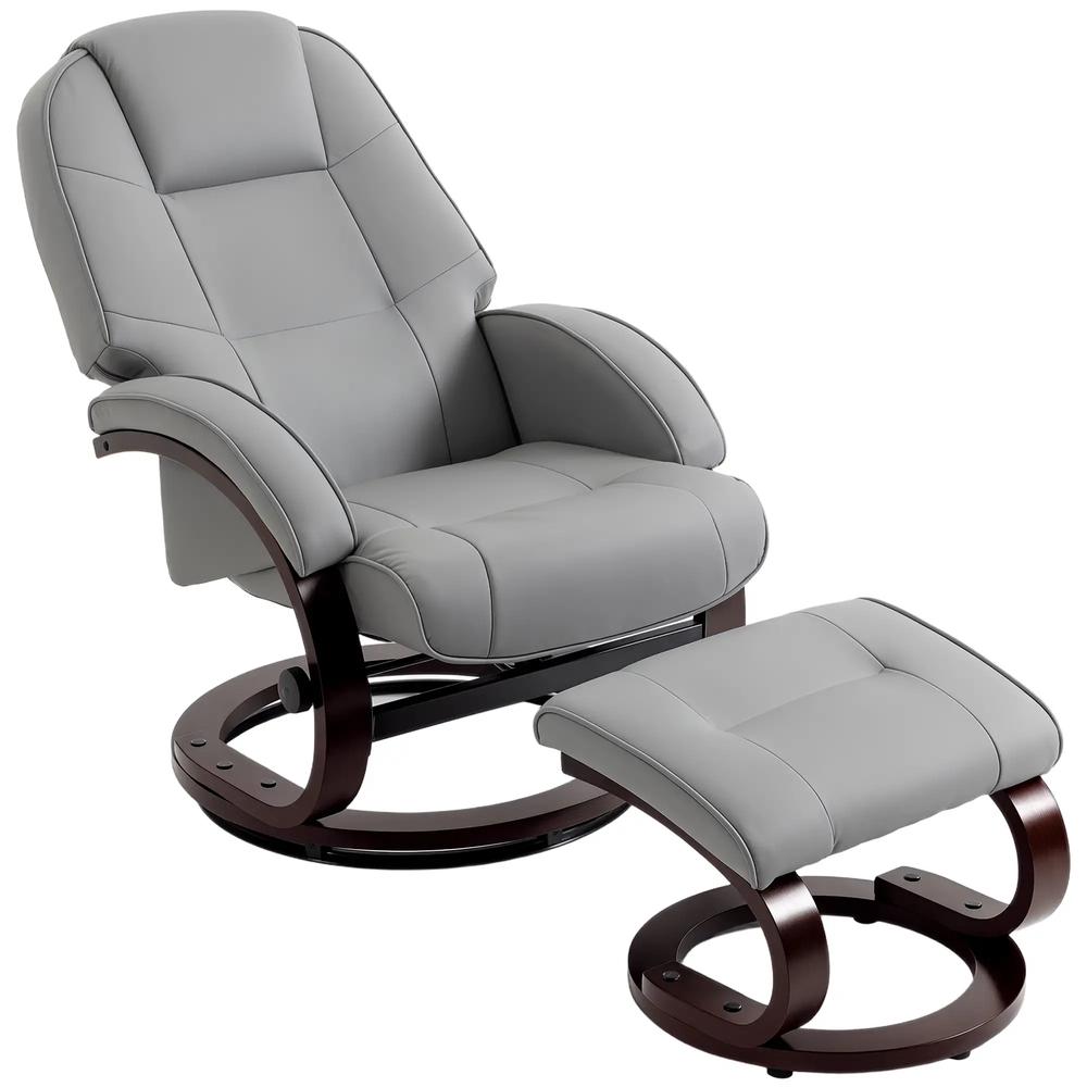 HOMCOM Swivel Recliner Chair with Footstool, PU Leather Recliner Armchair with Adjustable Back and Wood Frame Additional View 11