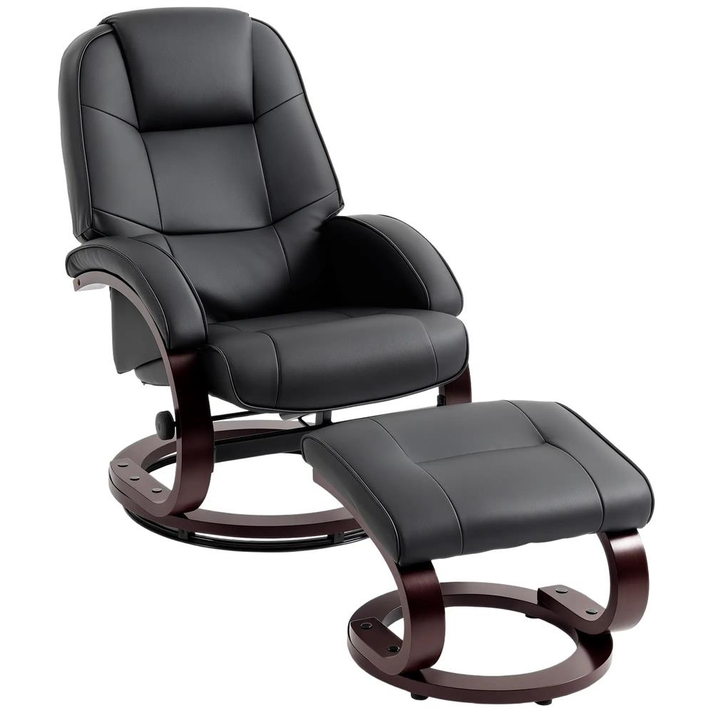 HOMCOM Swivel Recliner Chair with Footstool, PU Leather Recliner Armchair with Adjustable Back and Wood Frame Additional View 12
