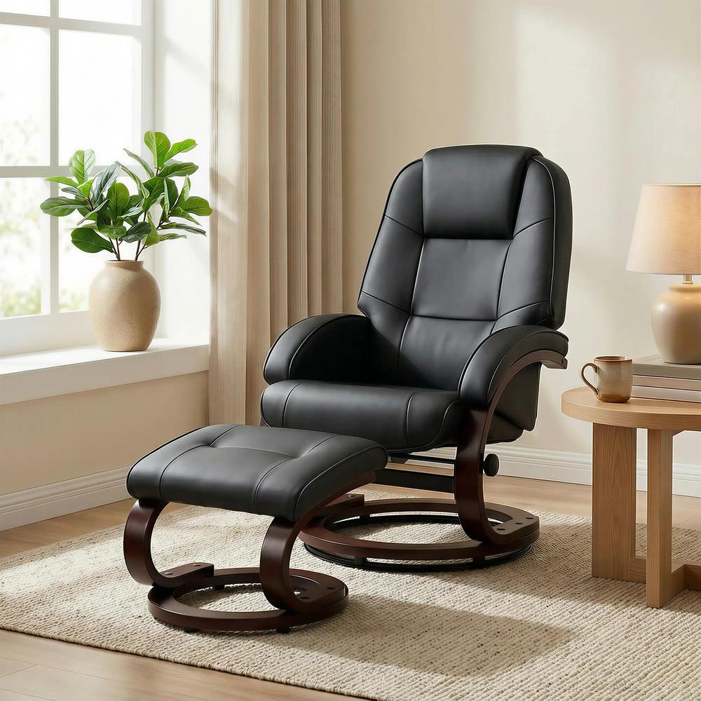 HOMCOM Swivel Recliner Chair with Footstool, PU Leather Recliner Armchair with Adjustable Back and Wood Frame Additional View 13
