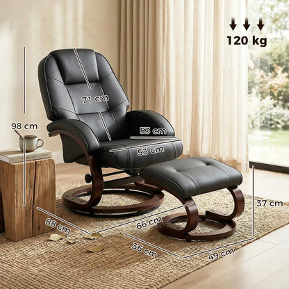 HOMCOM Swivel Recliner Chair with Footstool, PU Leather Recliner Armchair with Adjustable Back and Wood Frame Additional View 14