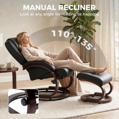 HOMCOM Swivel Recliner Chair with Footstool, PU Leather Recliner Armchair with Adjustable Back and Wood Frame Additional View 15