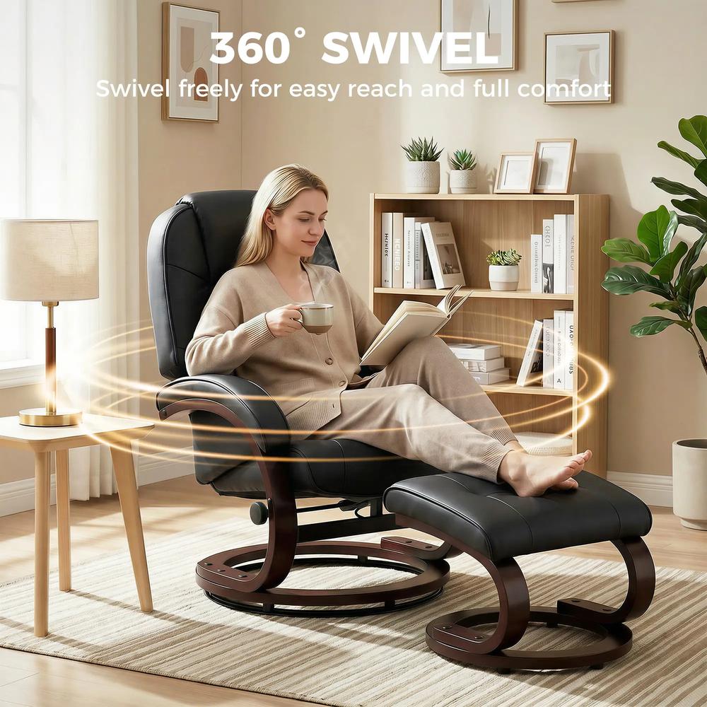 HOMCOM Swivel Recliner Chair with Footstool, PU Leather Recliner Armchair with Adjustable Back and Wood Frame Additional View 16