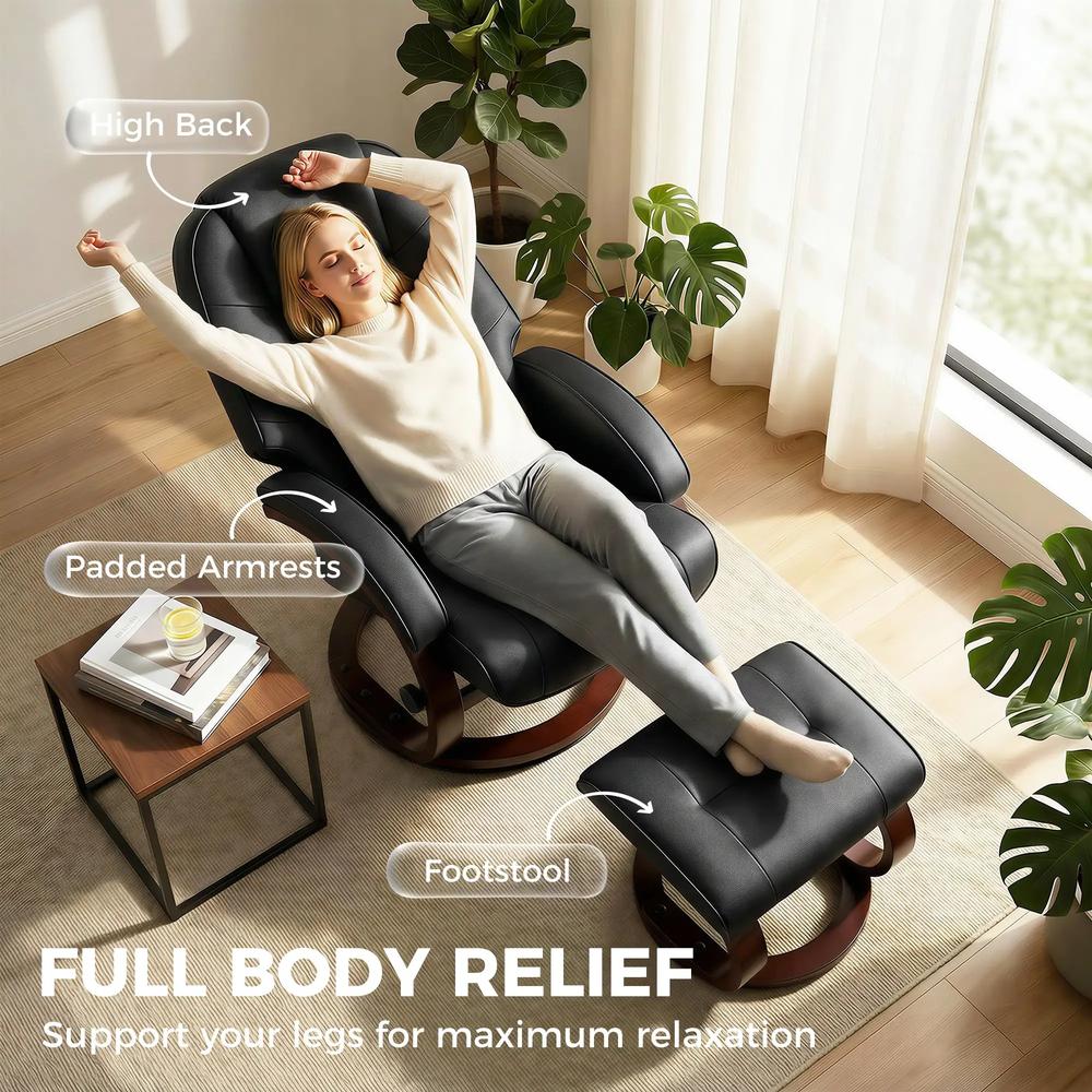 HOMCOM Swivel Recliner Chair with Footstool, PU Leather Recliner Armchair with Adjustable Back and Wood Frame Additional View 17